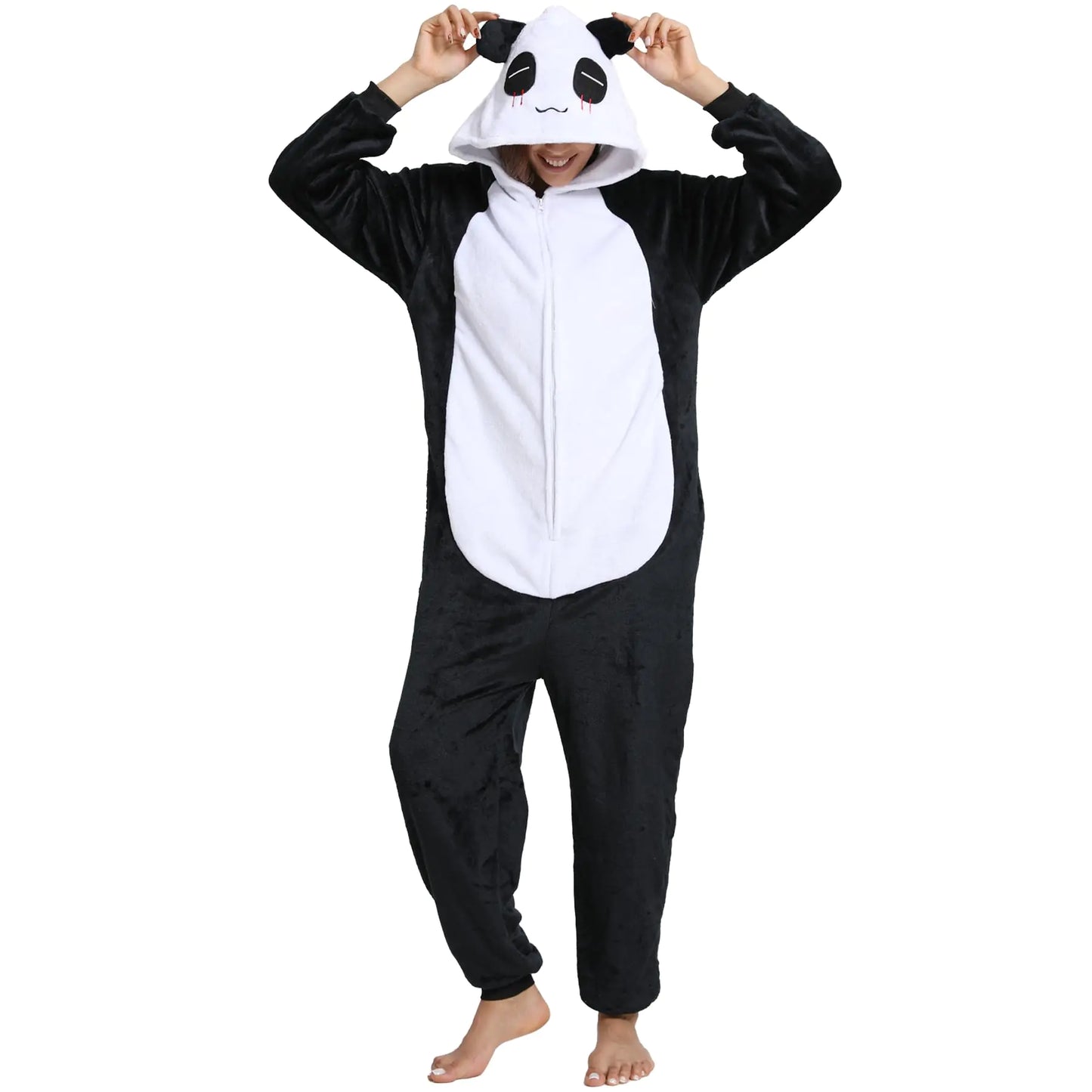 Hundredmore Unisex Adult Animal Onesie Pajamas Men Women One Piece Cartoon Panda Halloween Costume