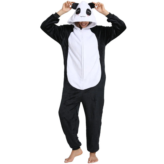 Hundredmore Unisex Adult Animal Onesie Pajamas Men Women One Piece Cartoon Panda Halloween Costume