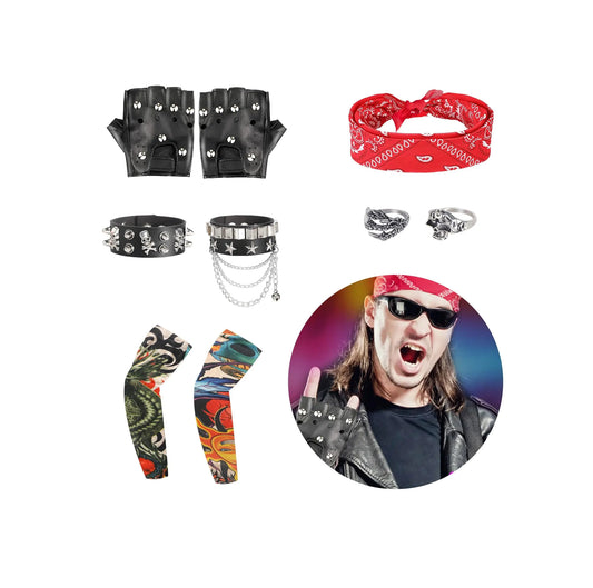 9pcs Rockstar Costume Men Rockstar Costume for Kids 80s Costumes for Men Rocker Costume Men Punk Costume Rockstar Accessories Punk Accessories Rock Star Costumes for Woman Rock and Roll Costume